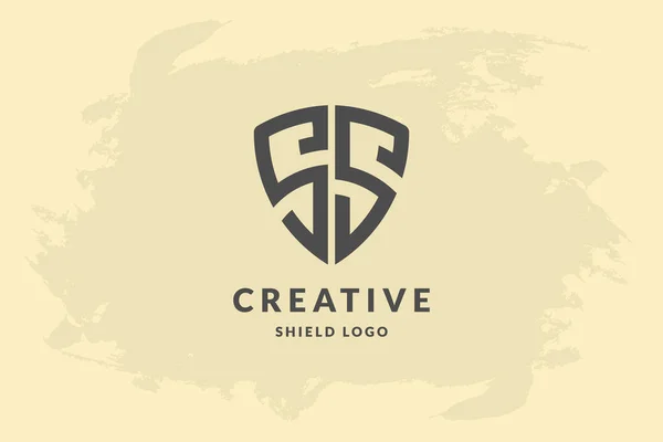 Initial Letter Shape Shield Handwriting Vector Logo Design Illustration Image — Stok Vektör