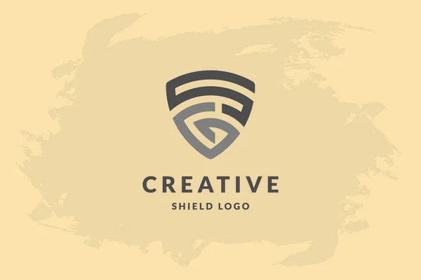 Initial Letter Shape Shield Handwriting Vector Logo Design Illustration Image — Stok Vektör