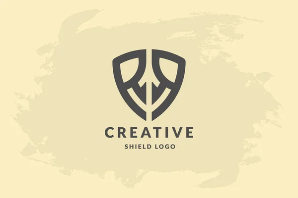 Initial Letter Shape Shield Handwriting Vector Logo Design Illustration Image — Stok Vektör