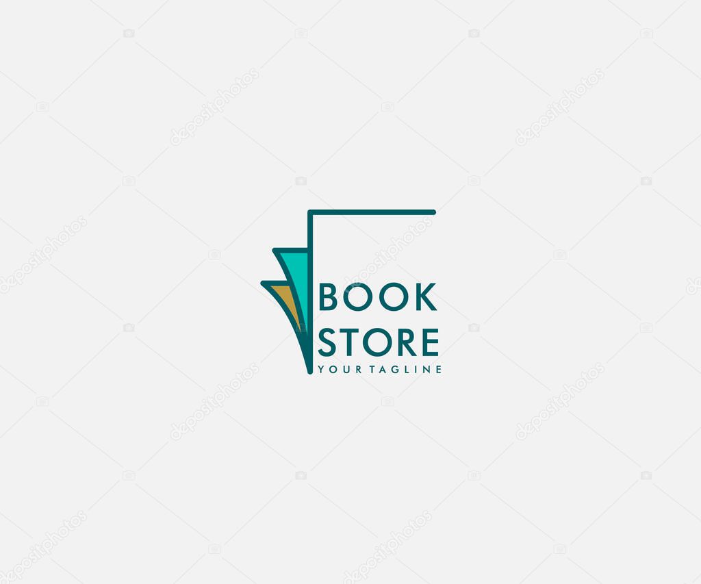 colorful outlined book store logo design template, usable for online store