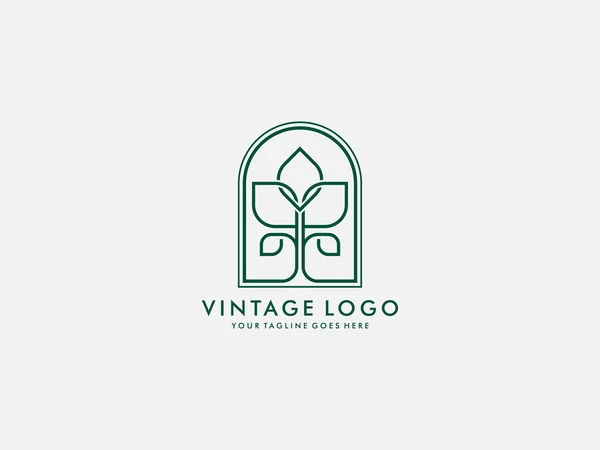 Bohemian Vintage Leaf Logo Design Minimal Feminine Moderne Botanische Florale — Stockvektor