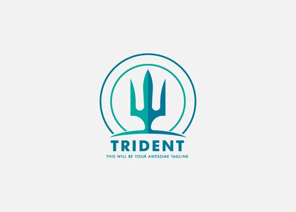 Trident Spear Aislado Redondo Océano Azul Fondo Logo Diseño Plantilla — Archivo Imágenes Vectoriales