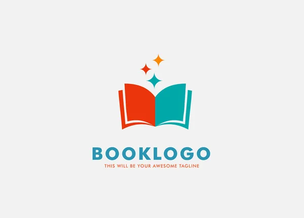 Open Boek Logo Ontwerp Met Sprinkle Sterren — Stockvector