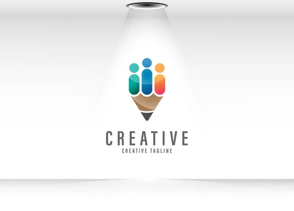 Creative People Logo Mit Bleistift Als Vektor Für Das Konzept — Stockvektor