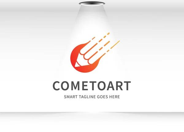 Kreatives Logo Bleistift Mit Kometenschweif Isoliert Kreis Orange Hintergrund Konzept — Stockvektor