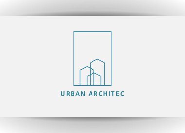 Minimalist logo lineer binası beyaz arka planda izole edilmiş kare. Yaratıcı çizgi resim ikonlu yapı ve mülk logosu şablonu vektörü. Ajans ve şirket için emlak mimarisi tasarımı illüstrasyonu.