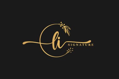 luxury gold signature initial I i logo design isolated leaf and flower