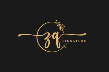 luxury gold signature initial Z Q logo design isolated leaf and flower