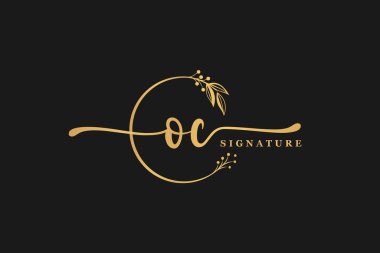luxury gold signature initial O C logo design isolated leaf and flower