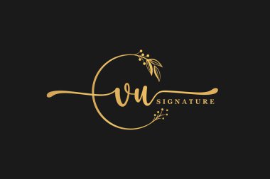 luxury gold signature initial V U logo design isolated leaf and flower