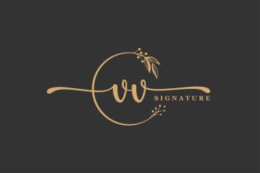 luxury gold signature initial V U logo design isolated leaf and flower