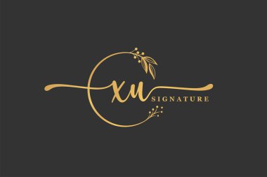 luxury gold signature initial X U logo design isolated leaf and flower