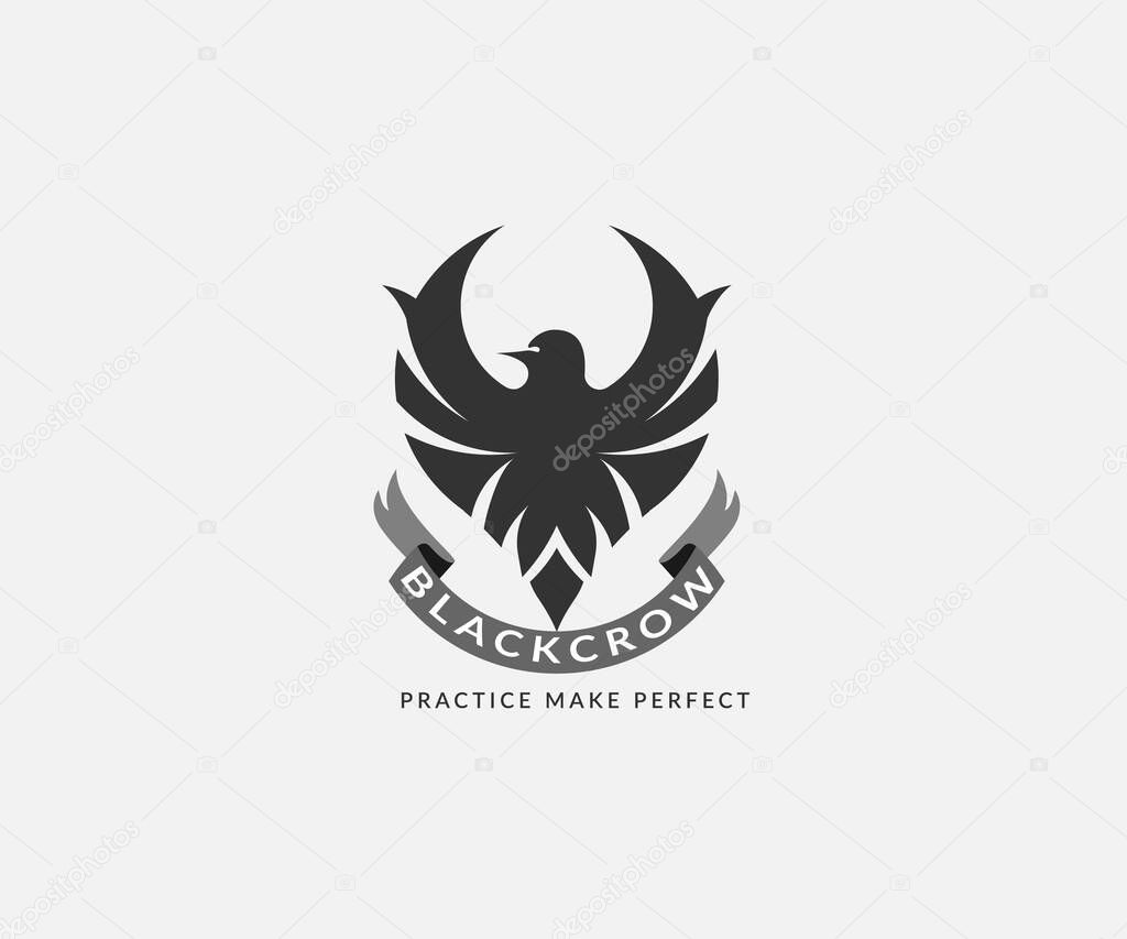 Black raven crow logo design isolated on white background
