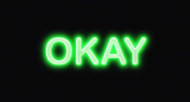 Texte isolé de signe de forme de symbole de néon coloré OKAY. Lumineux Multicolor Glow Numerals Nouvel An scintillant et lumineux. Élégance de fête de forme légère néon colorée — Video
