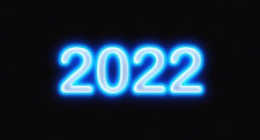 Renkli Neon Sembol Şekli İmza Yeni Yıl Tarihi 2022. Parlak Çokrenkli Parlak Rakamlar Yeni Yıl Flaşları ve Parıltısı. Renkli Neon Işık Biçimli Parti Zarafeti
