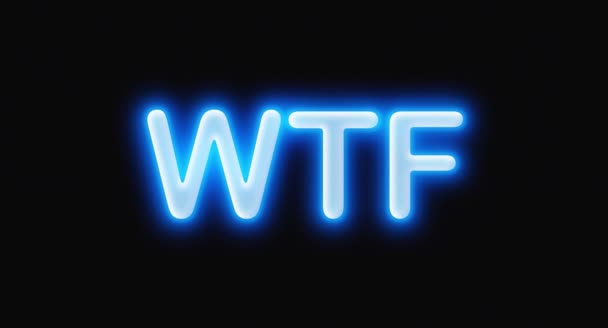 明亮的蓝色霓虹灯闪烁着wtf题词文字动作设计动画隔离 — 图库视频影像