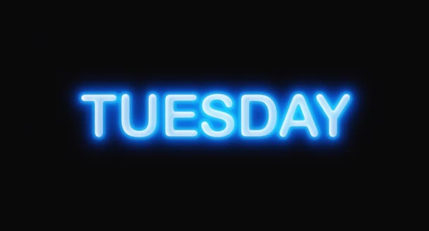 Tuesday bright neon inscription with week day calendar reminder blinking text message — Stock Video