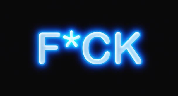 Writing fuck animation blue neon shimmery word motion design graphic aggressive communication — стоковое видео