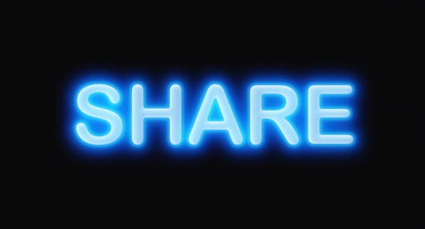 Share word bright neon blink inscription for sharing interesting post information social networks — Stockvideo