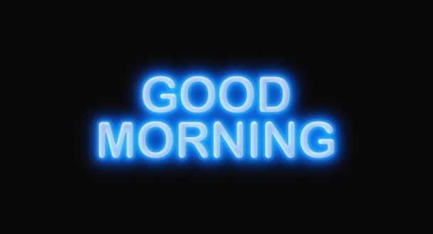 God morgon ljus neon glöd fras blinkande hälsning textmeddelande rörelse design animation — Stockvideo