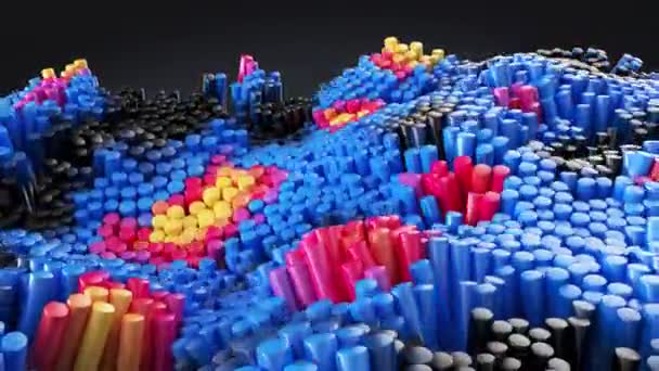 Azulejos multicolores del cilindro shader wave 3d render diseño gráfico animación abstracta — Vídeos de Stock