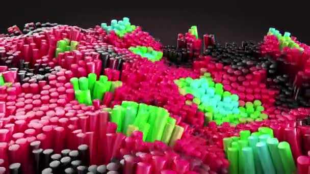 Яскравий неоновий циліндр шейдер хвиля 3d графічна анімація дизайн руху абстрактна структура махаючи — стокове відео