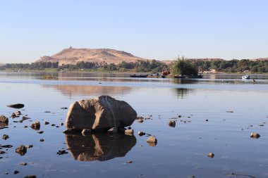 Aswan 'daki Nil nehri manzarası, üst Mısır
