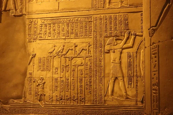 エジプト アスワンのコム オンボ寺院の美しいファラオの壁の彫刻 — ストック写真