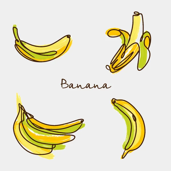 Vector Set Cartoon Yellow Bananas Overripe Banana Single Banana Peeled — Stock Vector