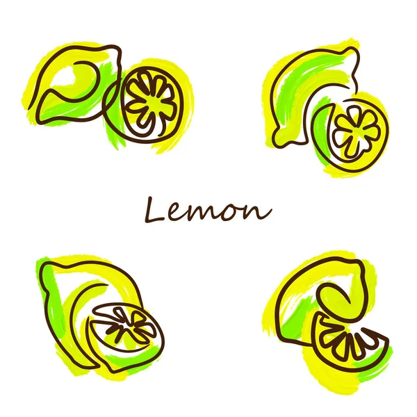 Set Vectores Limones Amarillos Dibujos Animados Limones Maduros Limones Simples — Vector de stock