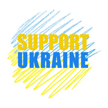 Ukrayna 'yı destekleyin. Ukrayna bayrağı. Kalem çizimi. Metinli Doodle tarzı arkaplan. Ukrayna 'da savaş yok.