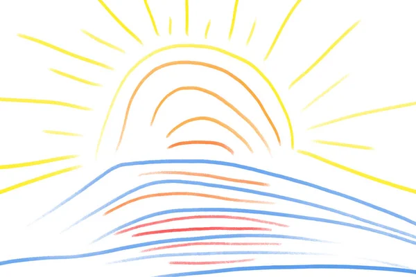 Vector Pencil Background Doodle Style Childrens Drawing Lines Sun Sunset — стоковый вектор