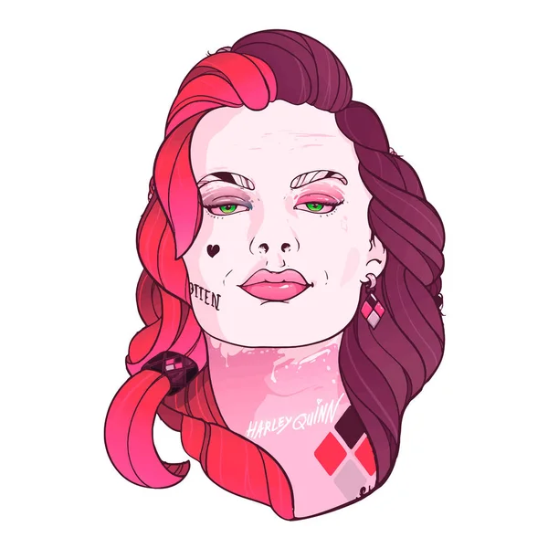 Harley Quinn Vagyok Képregény Szuperhős Bájos Lány Őrült Gazember Tetoválás — Stock Vector