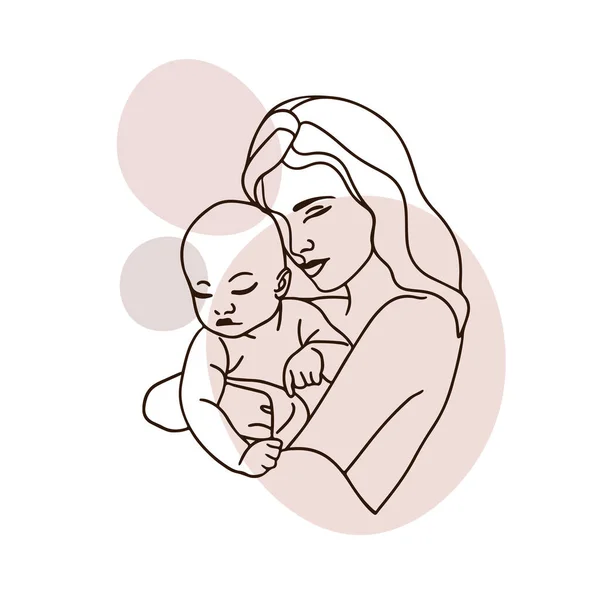 年轻的妈妈抱着孩子 赤身裸体 妈妈抱着新生儿 温暖的感觉 轮廓画出涂鸦的风格 — 图库矢量图片