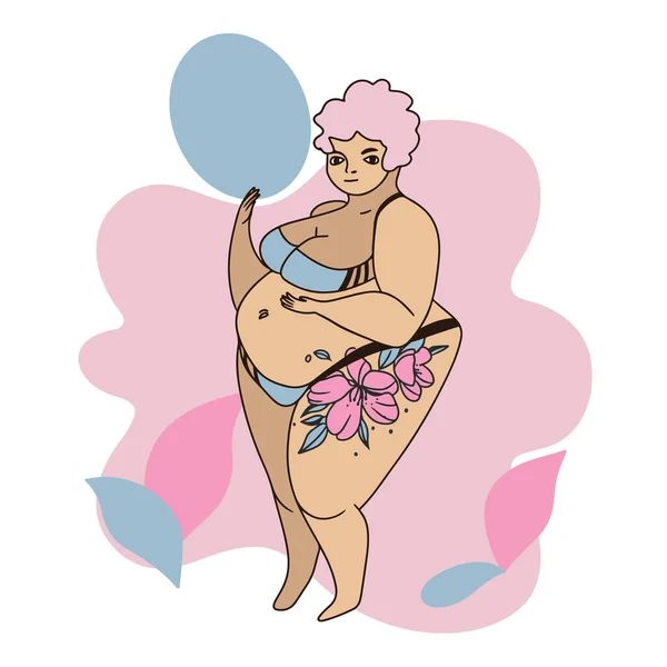 Chica Figura Completa Playa Traje Baño Con Tatuajes Temporada Verano — Vector de stock