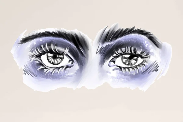 Векторні Ілюстрації Акварельні Ілюстрації Бежевому Фоні Дівочі Очі Розфарбовані Очі — стоковий вектор