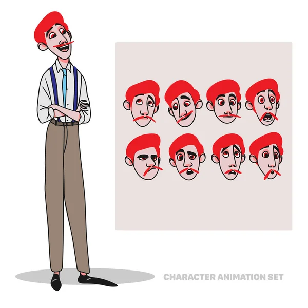 Character Animation Set Guy Tie Full Length People Creation Emotions — Archivo Imágenes Vectoriales