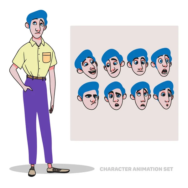 Character Animation Set Shirt Guy Full Length People Creation Emotions — Archivo Imágenes Vectoriales