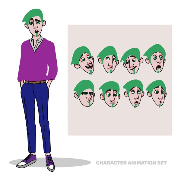 Character Animation Set Guy Beard Full Length People Creation Emotions — Archivo Imágenes Vectoriales