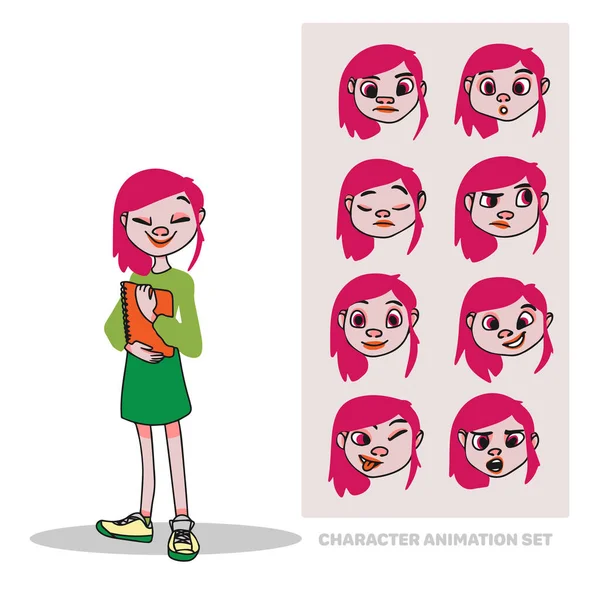 Character Animation Set Schoolgirl Notebook Hands Full Length Creation People — ストックベクタ