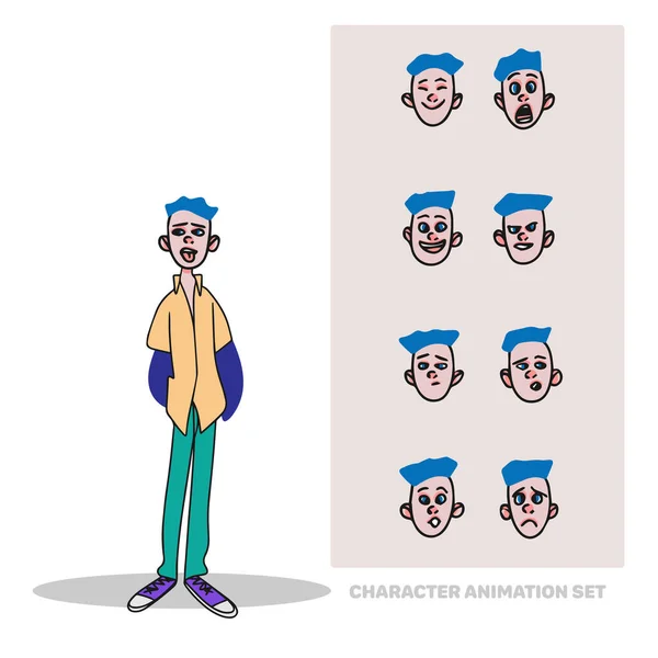 Character Animation Set Boy Schoolboy Full Length People Creation Emotions — Archivo Imágenes Vectoriales