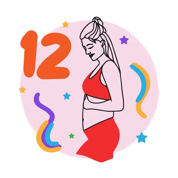 怀孕期 数星期 怀孕女孩 大肚子 涂鸦风格的线条画 — 图库矢量图片