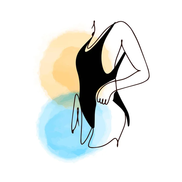Siyah Mayo Giymiş Bir Kız Vücudu Parçası Bir Çizgi Çizimi — Stok Vektör