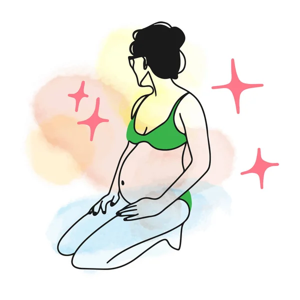 Pregnant Girl Swimsuit Sunglasses Big Belly Pregnancy Beach Season Doodle — ストックベクタ