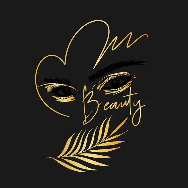 Beauty Handwritten Quote Fashion Sketch Eyebrows Eyes Long Eyelashes Makeup — Vetor de Stock