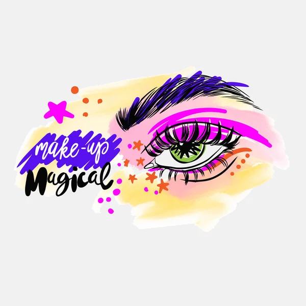 Makeup Magical Handwritten Lettering Fashion Lettering Design Eye Shadow Makeup — Vetor de Stock