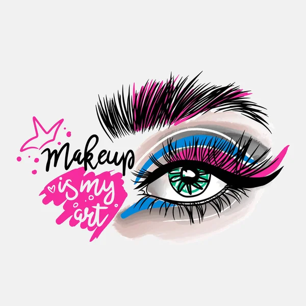 Makeup Art Handwritten Lettering Fashion Lettering Design Eye Shadow Makeup — Image vectorielle