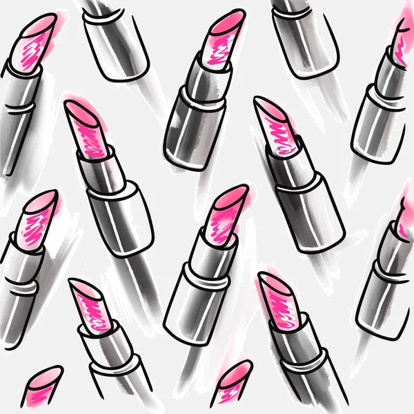 Lipstick Pattern Trendy Background Hand Drawn Doodle Style White Background — Vettoriale Stock