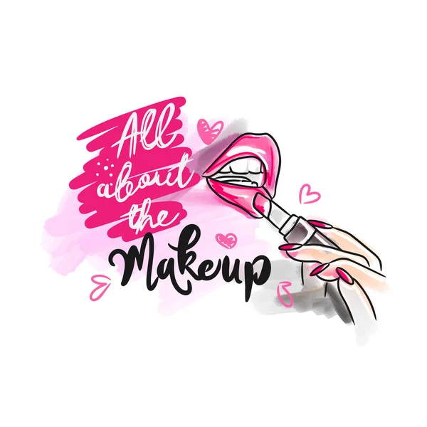 All Makeup Handwritten Quote Fashion Beauty Lipstick Doodle Style — Image vectorielle