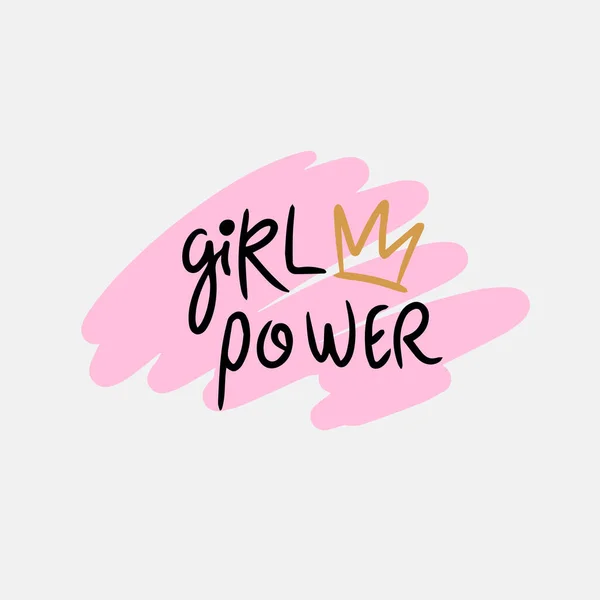 Girl Power Handwritten Quote Fashion Lettering Design Modern Calligraphy White — Stok Vektör